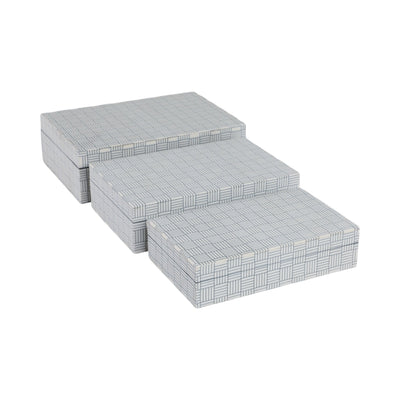 S/3 10/11/12" Checkerboard Etched Boxes, White/bla - Al Rugaib Furniture