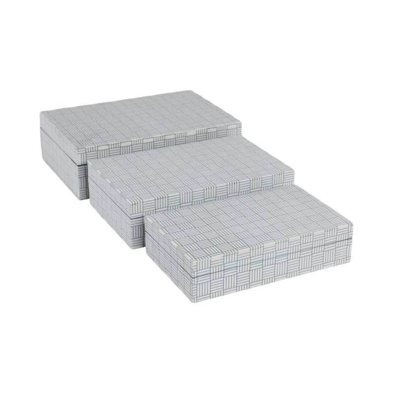 S/3 10/11/12" Checkerboard Etched Boxes, White/bla - Al Rugaib Furniture