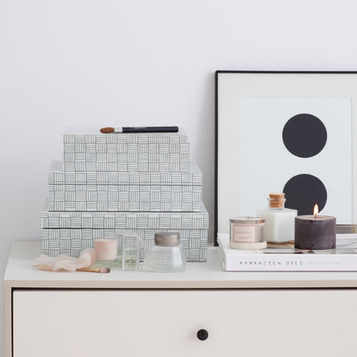 S/3 10/11/12" Checkerboard Etched Boxes, White/bla - Al Rugaib Furniture