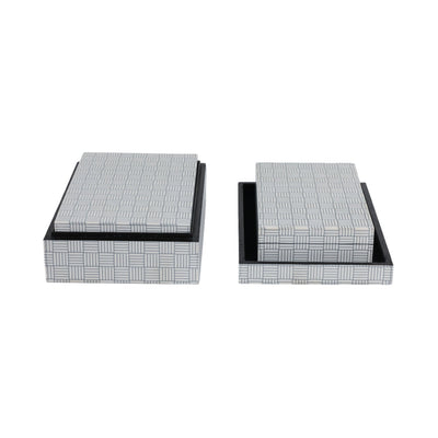 S/3 10/11/12" Checkerboard Etched Boxes, White/bla - Al Rugaib Furniture