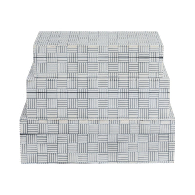 S/3 10/11/12" Checkerboard Etched Boxes, White/bla - Al Rugaib Furniture