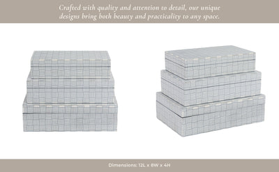 S/3 10/11/12" Checkerboard Etched Boxes, White/bla - Al Rugaib Furniture