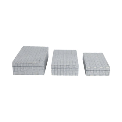 S/3 10/11/12" Checkerboard Etched Boxes, White/bla - Al Rugaib Furniture