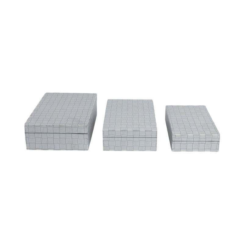 S/3 10/11/12" Checkerboard Etched Boxes, White/bla - Al Rugaib Furniture