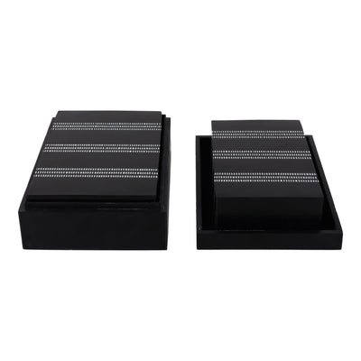 S/3 10/11/12" Ridged Stripes Boxes, Black/ivory - Al Rugaib Furniture