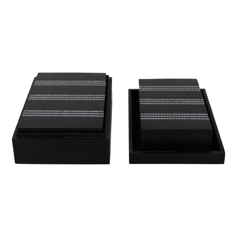 S/3 10/11/12" Ridged Stripes Boxes, Black/ivory - Al Rugaib Furniture