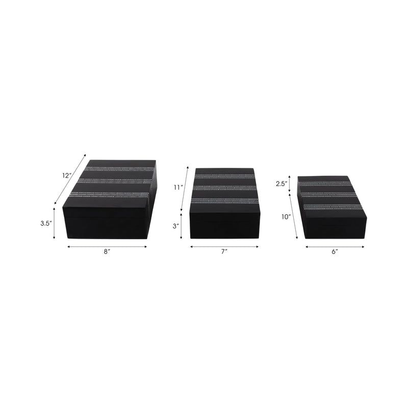 S/3 10/11/12" Ridged Stripes Boxes, Black/ivory - Al Rugaib Furniture