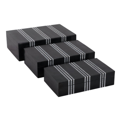 S/3 10/11/12" Ridged Stripes Boxes, Black/ivory - Al Rugaib Furniture