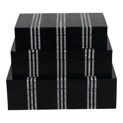 S/3 10/11/12" Ridged Stripes Boxes, Black/ivory - Al Rugaib Furniture