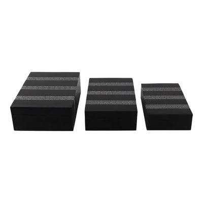 S/3 10/11/12" Ridged Stripes Boxes, Black/ivory - Al Rugaib Furniture