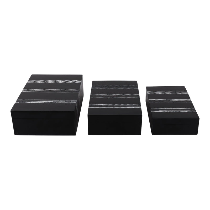 S/3 10/11/12" Ridged Stripes Boxes, Black/ivory - Al Rugaib Furniture
