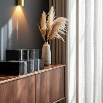 S/3 10/11/12" Ridged Stripes Boxes, Black/ivory - Al Rugaib Furniture