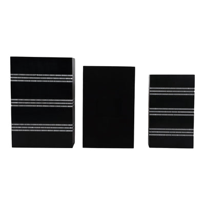 S/3 10/11/12" Ridged Stripes Boxes, Black/ivory - Al Rugaib Furniture