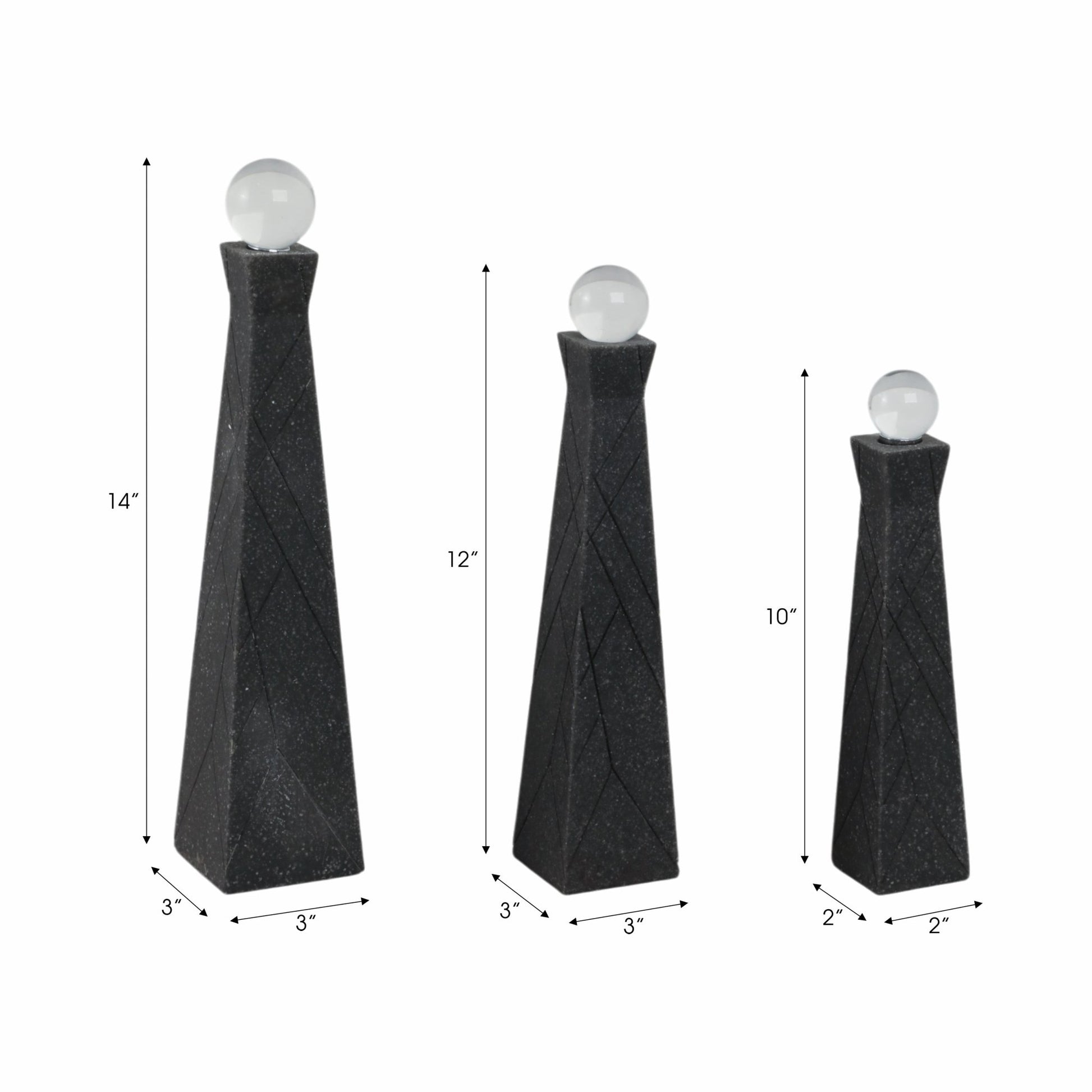 S/3 10/12/14" LIEGE BLACK QUARTZ RESIN BOTTLES Table Decors| Sagebrook Home