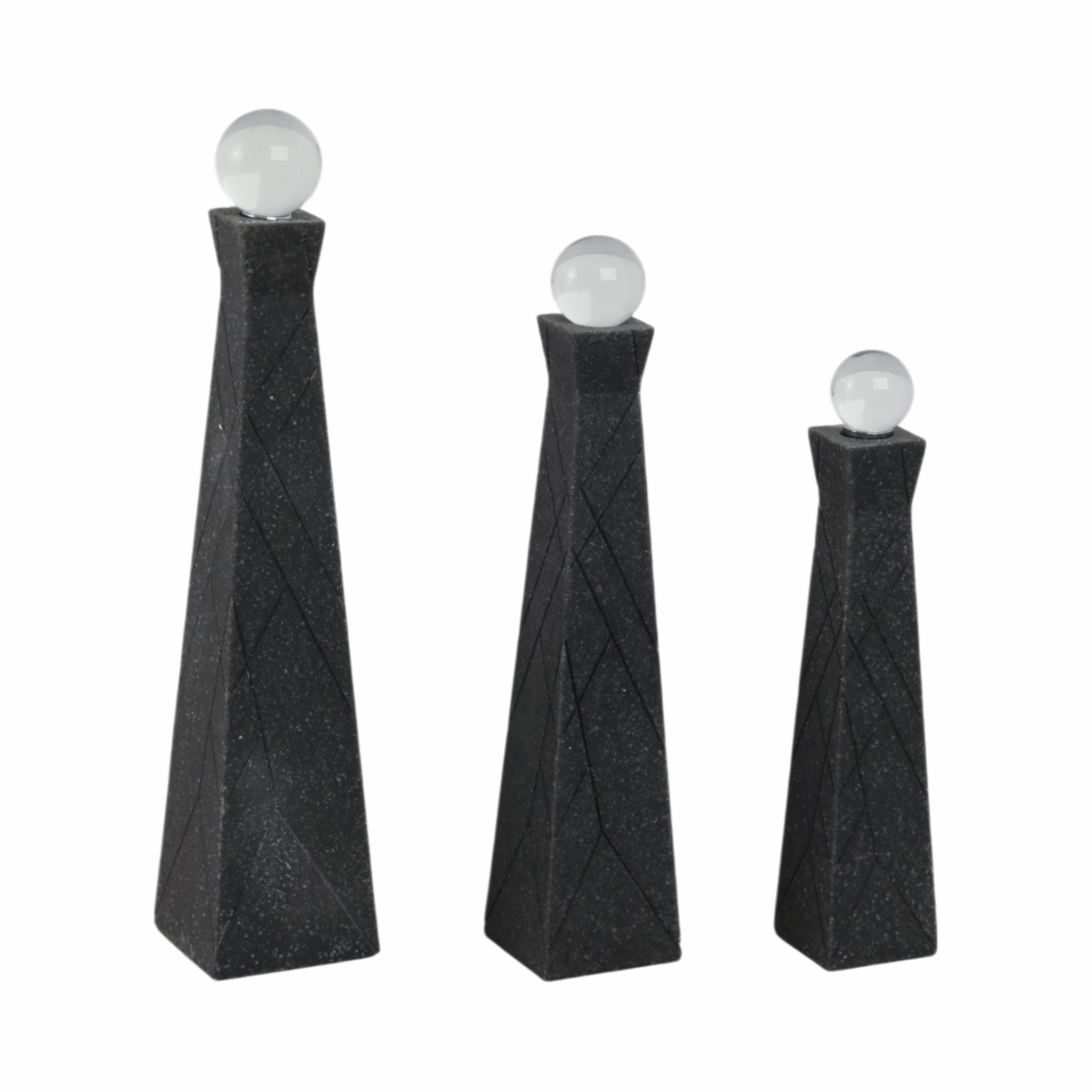S/3 10/12/14" LIEGE BLACK QUARTZ RESIN BOTTLES Table Decors| Sagebrook Home