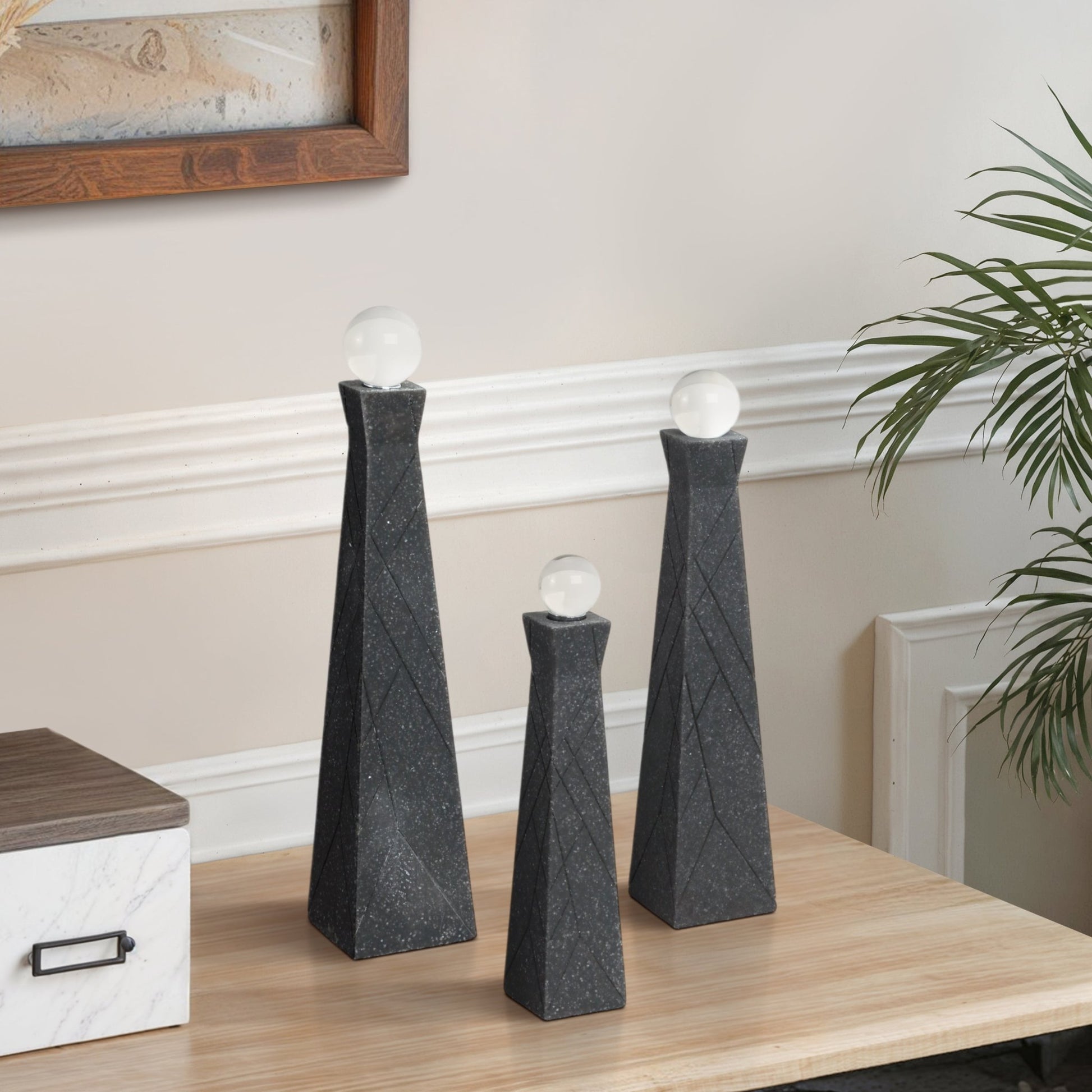 S/3 10/12/14" LIEGE BLACK QUARTZ RESIN BOTTLES Table Decors| Sagebrook Home