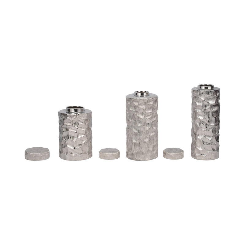 S/3 10/13/14" Anita Silver Ceramic Lidded Jars - Al Rugaib Furniture