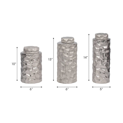 S/3 10/13/14" Anita Silver Ceramic Lidded Jars - Al Rugaib Furniture