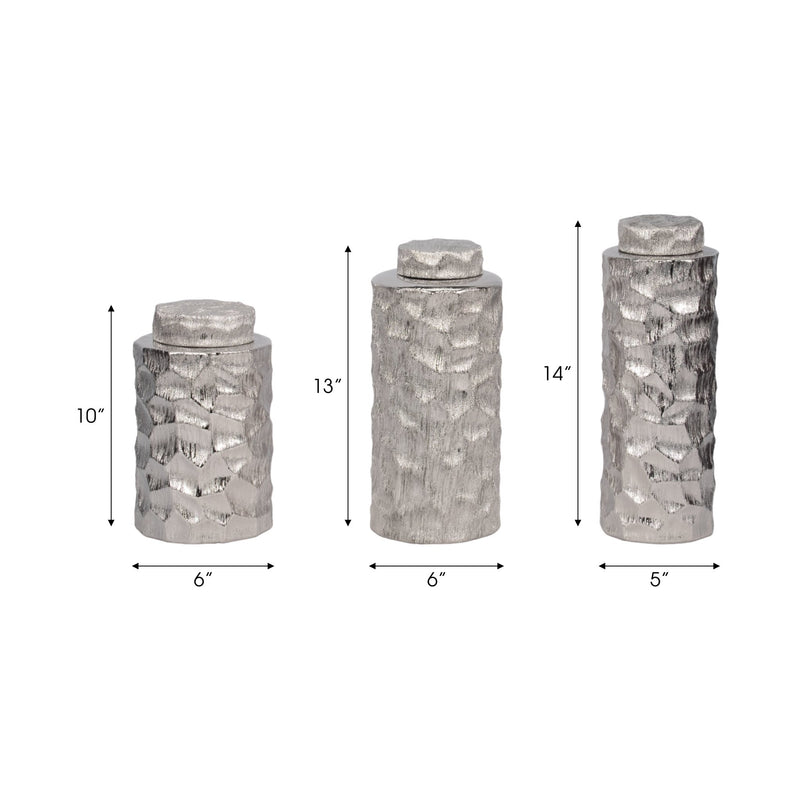 S/3 10/13/14" Anita Silver Ceramic Lidded Jars - Al Rugaib Furniture