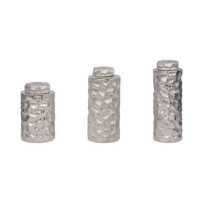S/3 10/13/14" Anita Silver Ceramic Lidded Jars - Al Rugaib Furniture