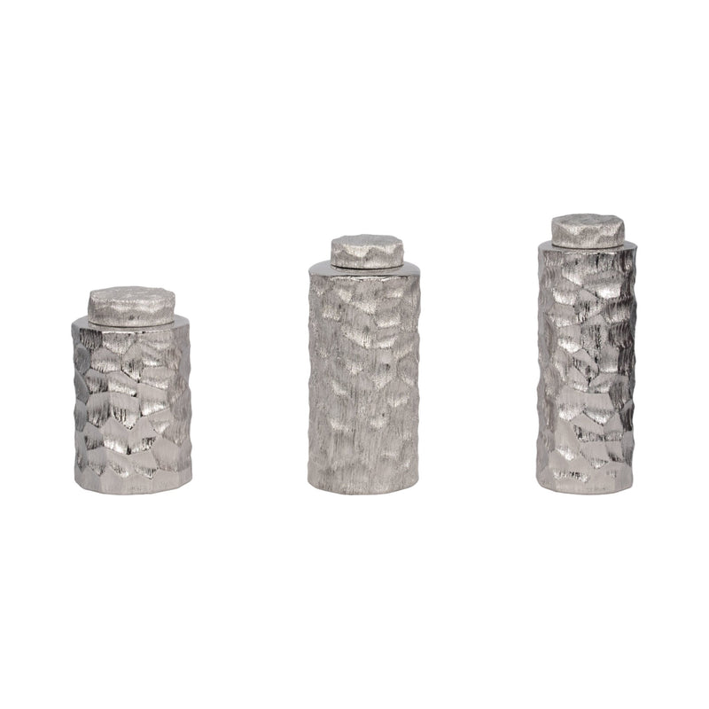 S/3 10/13/14" Anita Silver Ceramic Lidded Jars - Al Rugaib Furniture