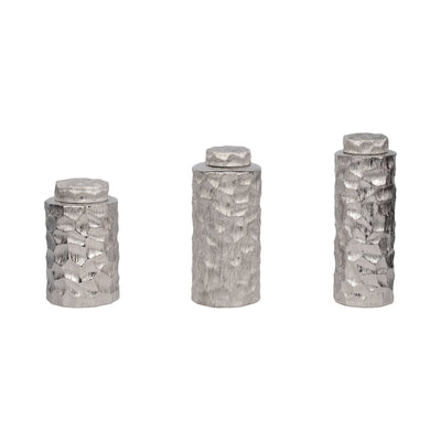 S/3 10/13/14" Anita Silver Ceramic Lidded Jars - Al Rugaib Furniture