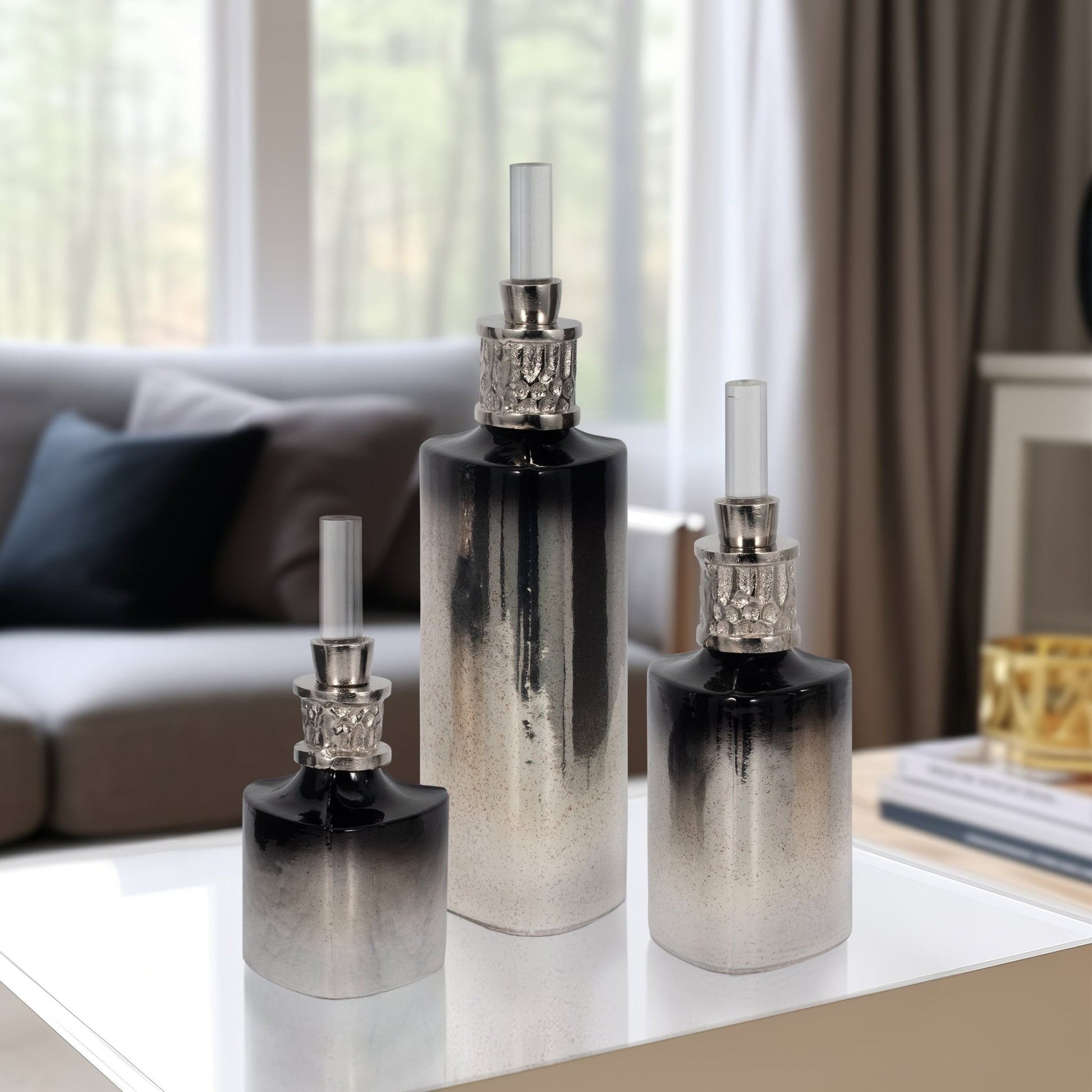 S/3 10/13/17" Talis Silver/Gold Glass Bottles Vases and Jars| Sagebrook Home