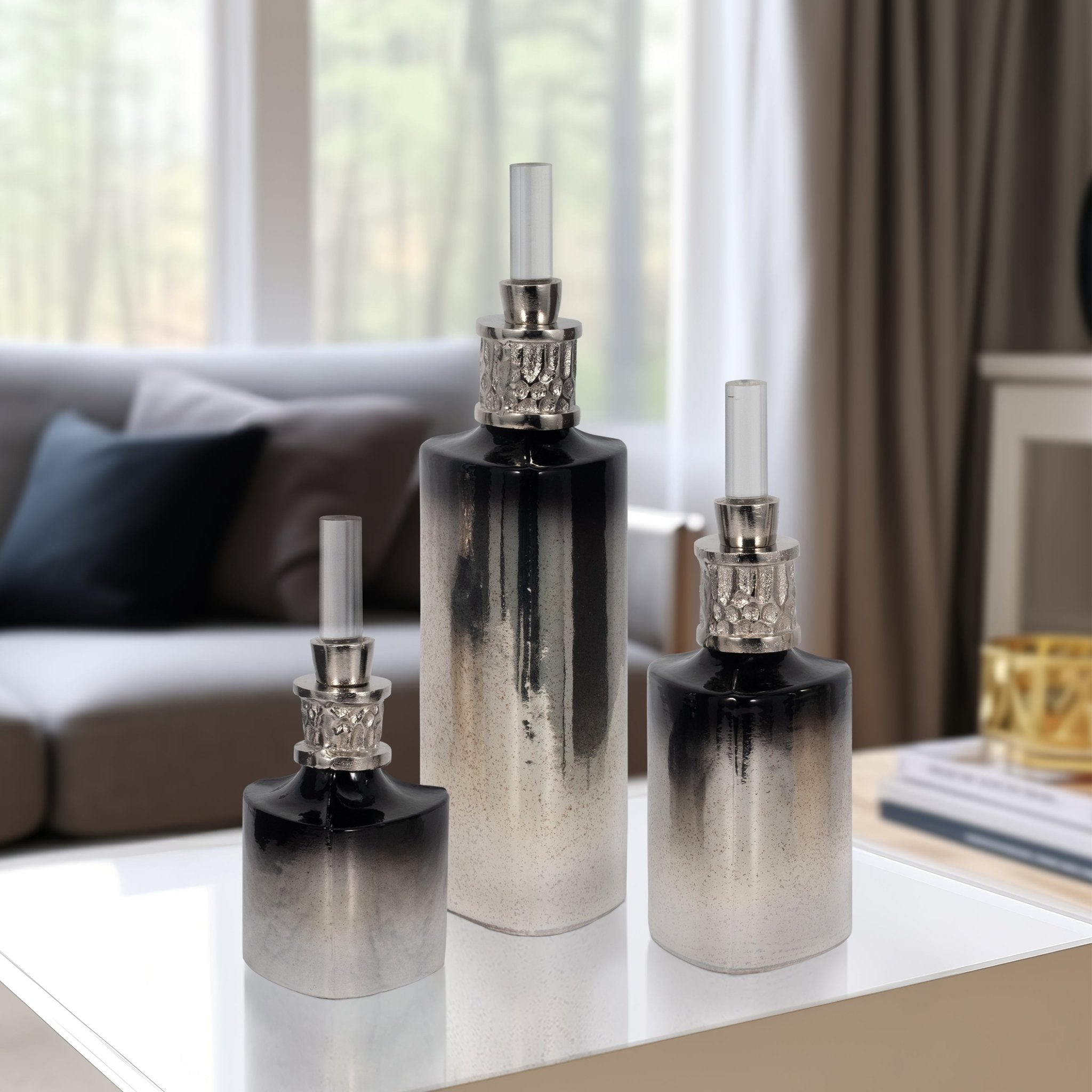 S/3 10/13/17" Talis Silver/Gold Glass Bottles Vases and Jars| Sagebrook Home