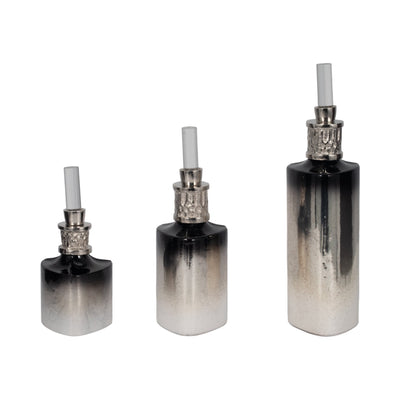 S/3 10/13/17" Talis Silver/Gold Glass Bottles - Al Rugaib Furniture