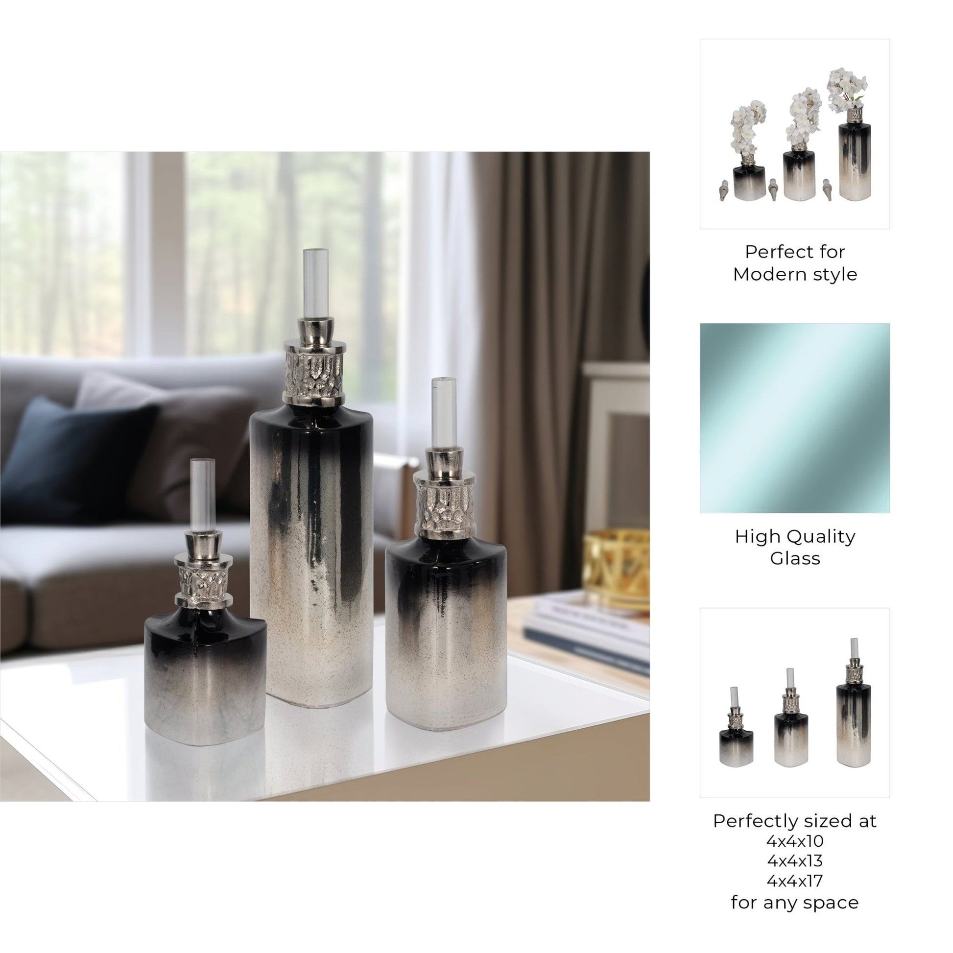 S/3 10/13/17" Talis Silver/Gold Glass Bottles Vases and Jars| Sagebrook Home