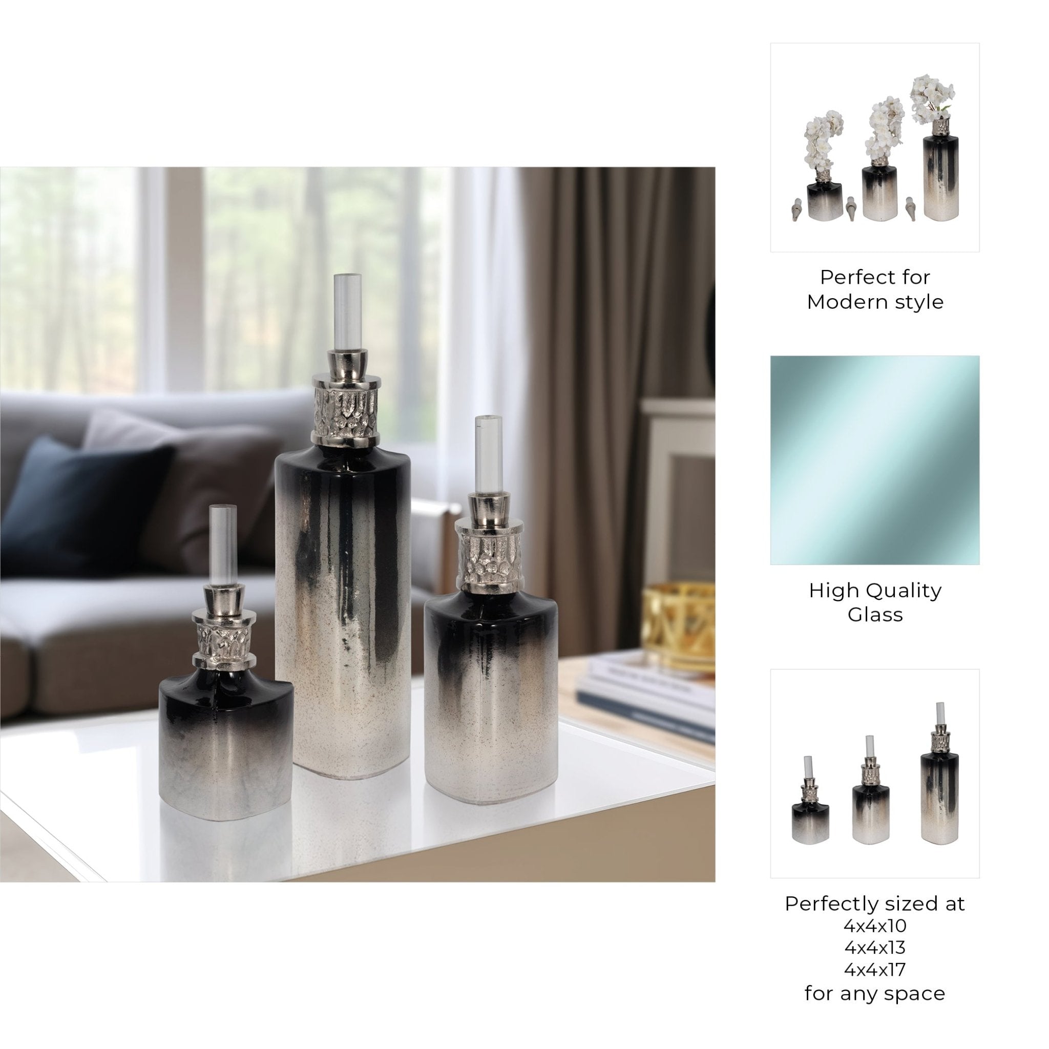 S/3 10/13/17" Talis Silver/Gold Glass Bottles Vases and Jars| Sagebrook Home
