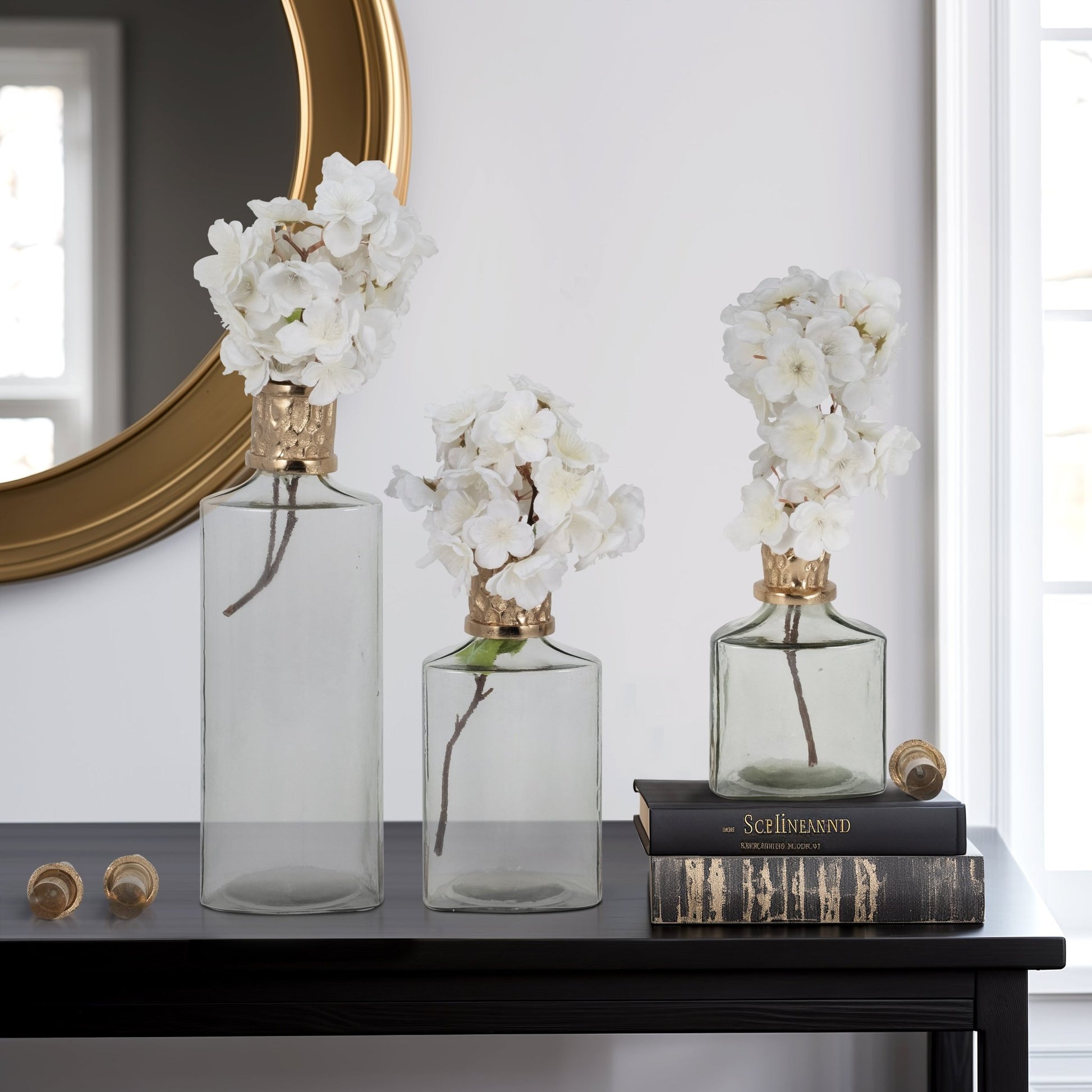 S/3 10/13/17" Talis Silver/Gold Glass Bottles Vases and Jars| Sagebrook Home