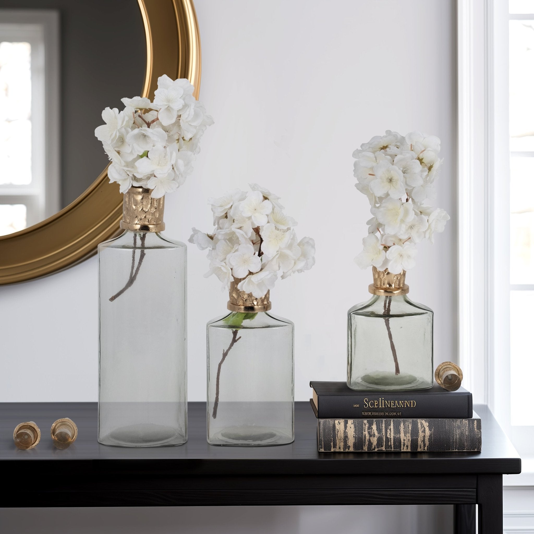 S/3 10/13/17" Talis Silver/Gold Glass Bottles Vases and Jars| Sagebrook Home