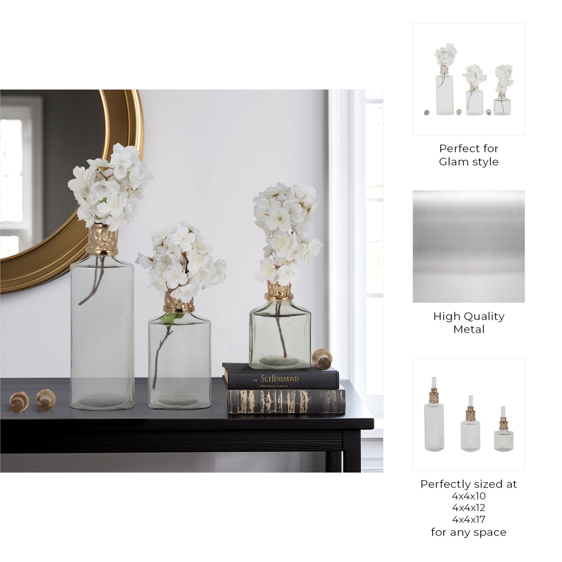S/3 10/13/17" Talis Silver/Gold Glass Bottles Vases and Jars| Sagebrook Home