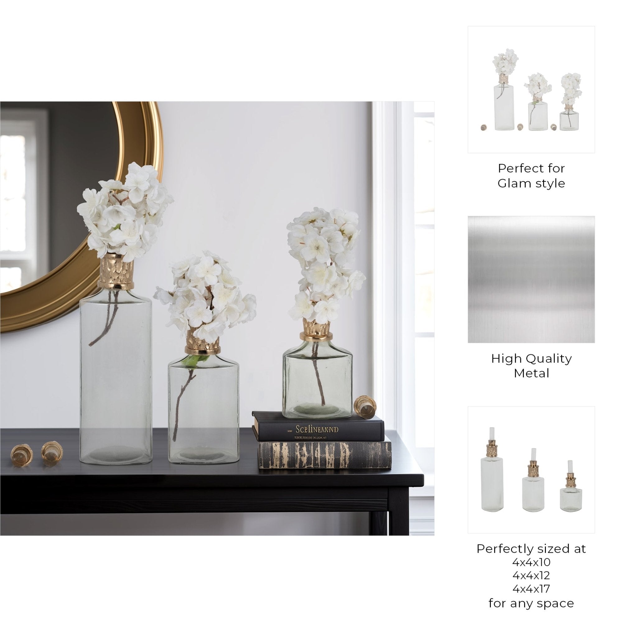 S/3 10/13/17" Talis Silver/Gold Glass Bottles Vases and Jars| Sagebrook Home