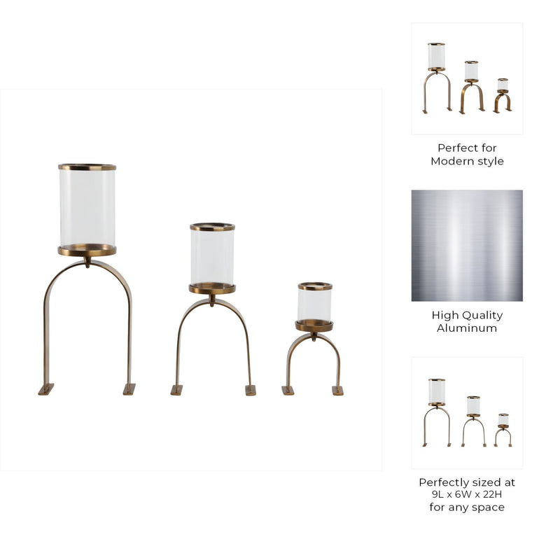 S3 10/16/22" DELEVAN GOLD CANDLE HOLDERS - Al Rugaib Furniture