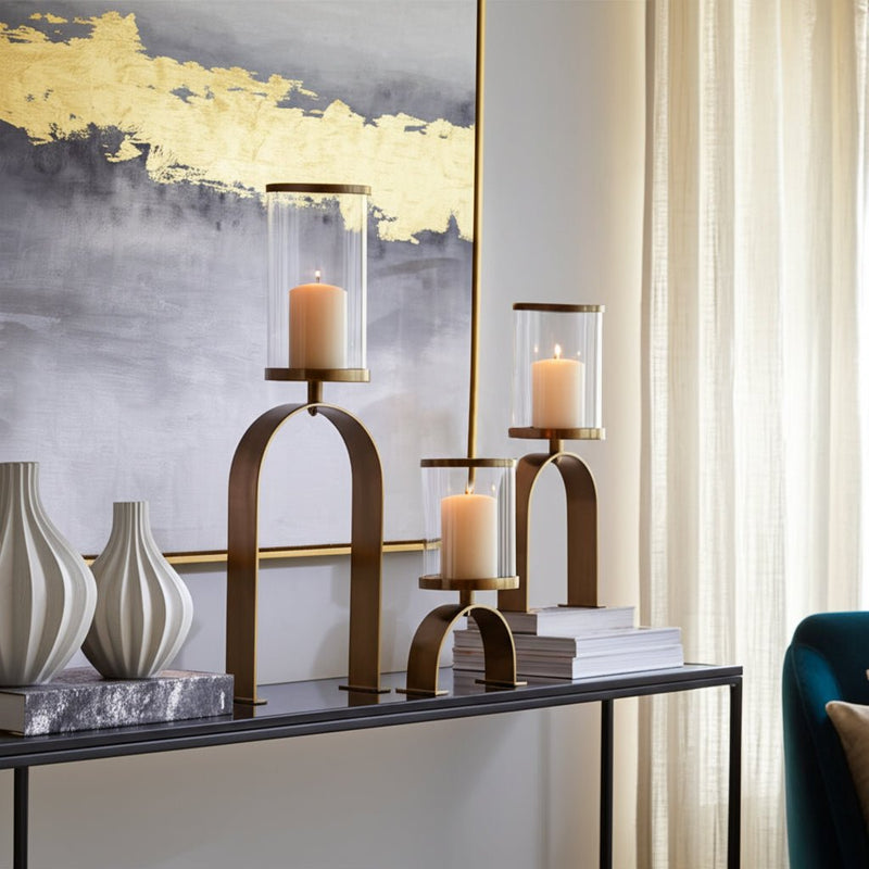 S3 10/16/22" DELEVAN GOLD CANDLE HOLDERS - Al Rugaib Furniture