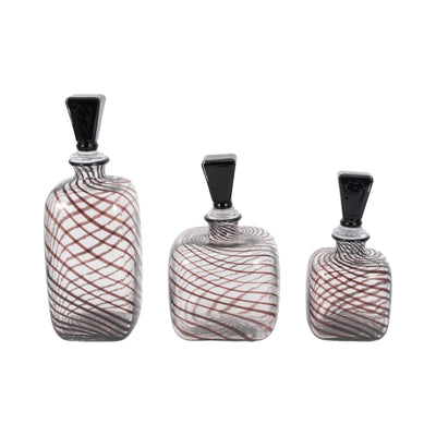 S/3 11/13/17" Lilou Art Glass Bottles W/ Stopper, - Al Rugaib Furniture