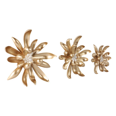 S/3 12/13/17" Hanna Gold Wall Flowers With Faux - Al Rugaib Furniture