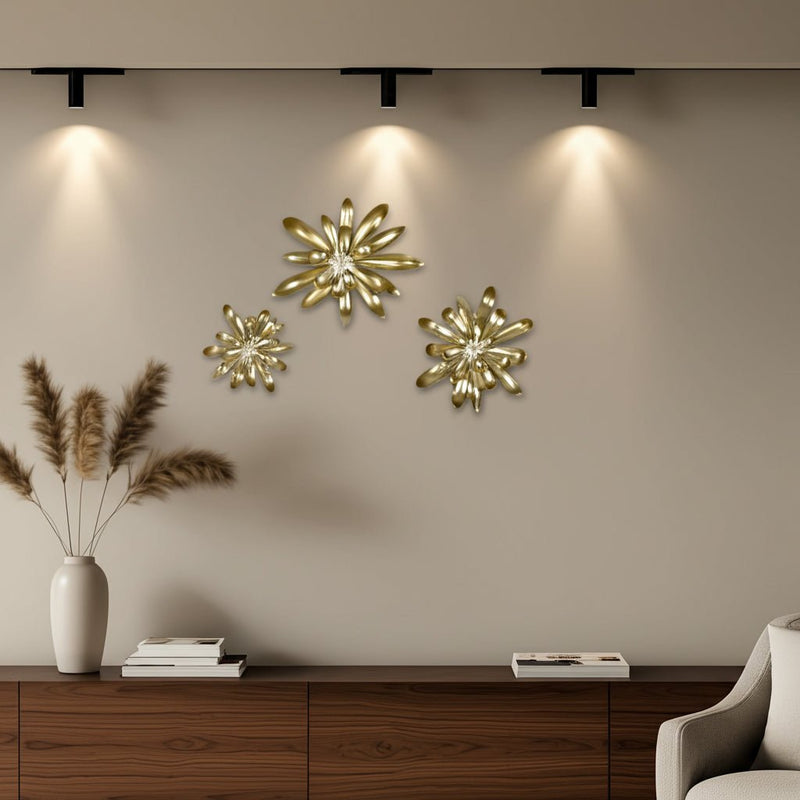 S/3 12/13/17" Hanna Gold Wall Flowers With Faux - Al Rugaib Furniture