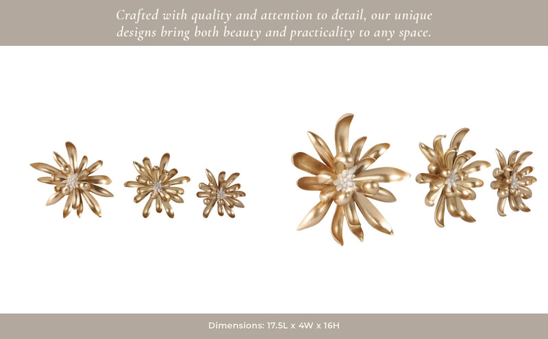 S/3 12/13/17" Hanna Gold Wall Flowers With Faux - Al Rugaib Furniture