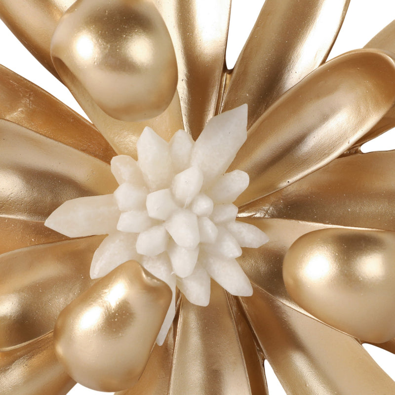 S/3 12/13/17" Hanna Gold Wall Flowers With Faux - Al Rugaib Furniture