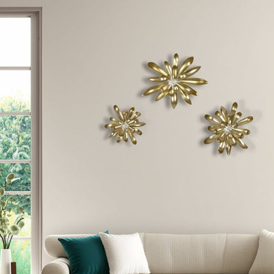 S/3 12/13/17" Hanna Gold Wall Flowers With Faux - Al Rugaib Furniture