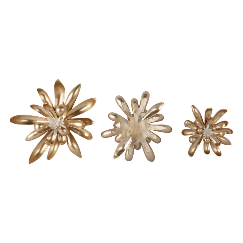 S/3 12/13/17" Hanna Gold Wall Flowers With Faux - Al Rugaib Furniture