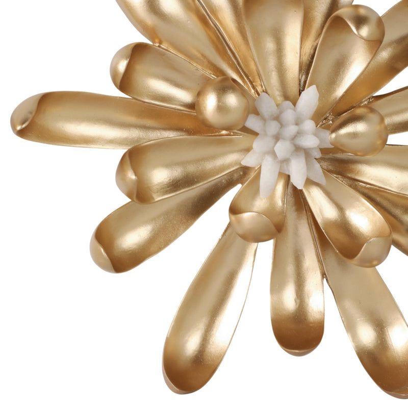 S/3 12/13/17" Hanna Gold Wall Flowers With Faux - Al Rugaib Furniture