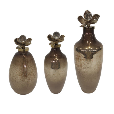 S/3 12/13/18"quincy Glss Bttles W/metal Flwr Toppr - Al Rugaib Furniture