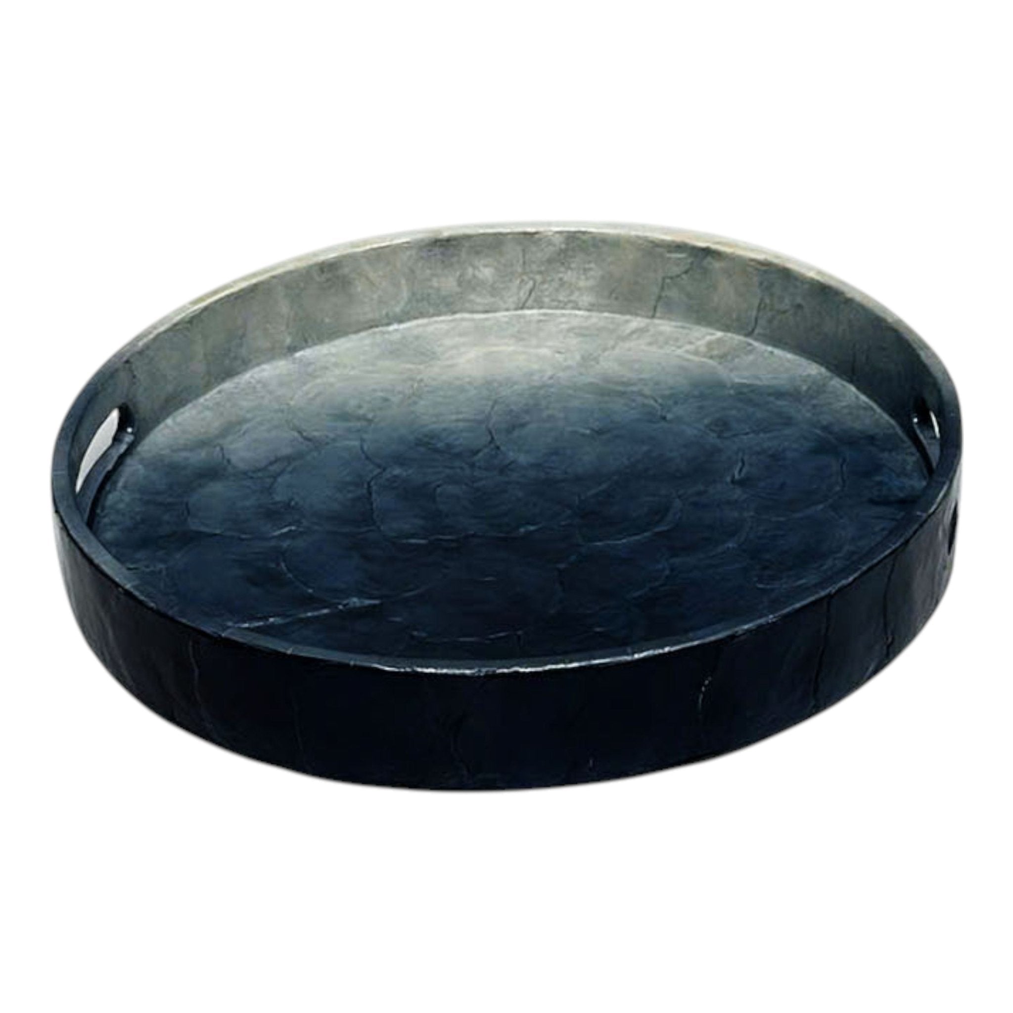 S/3 12/14/16" Ombre Capiz Trays, Ivory/blue Table Decors| Sagebrook Home