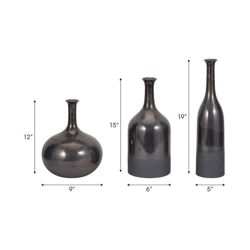 S/3 12/15/18" Padmini Ceramic Vases - Al Rugaib Furniture