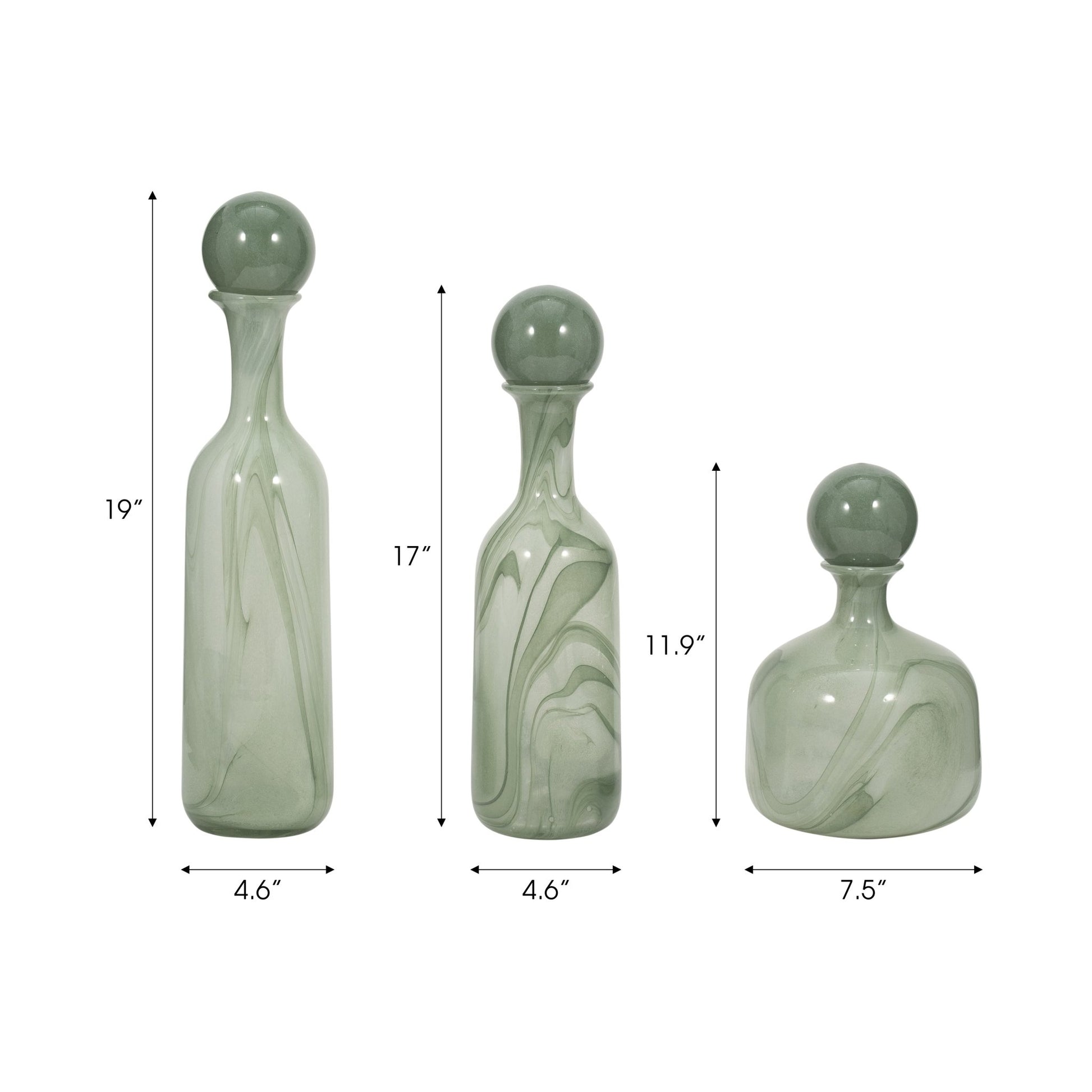 S/3 12/17/19" Verena Green/Blue Lidded Glass Bottles Vases and Jars| Sagebrook Home