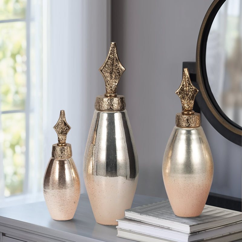 S/3 12/17/21" Rosana Glass Bottles - Al Rugaib Furniture